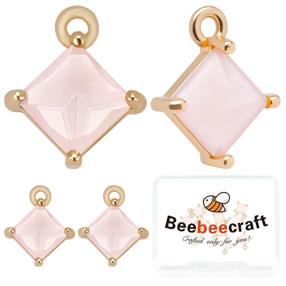 7091 15Pcs Cubic Zirconia Square Charms 14K Gold Filled Crystal Rhombus